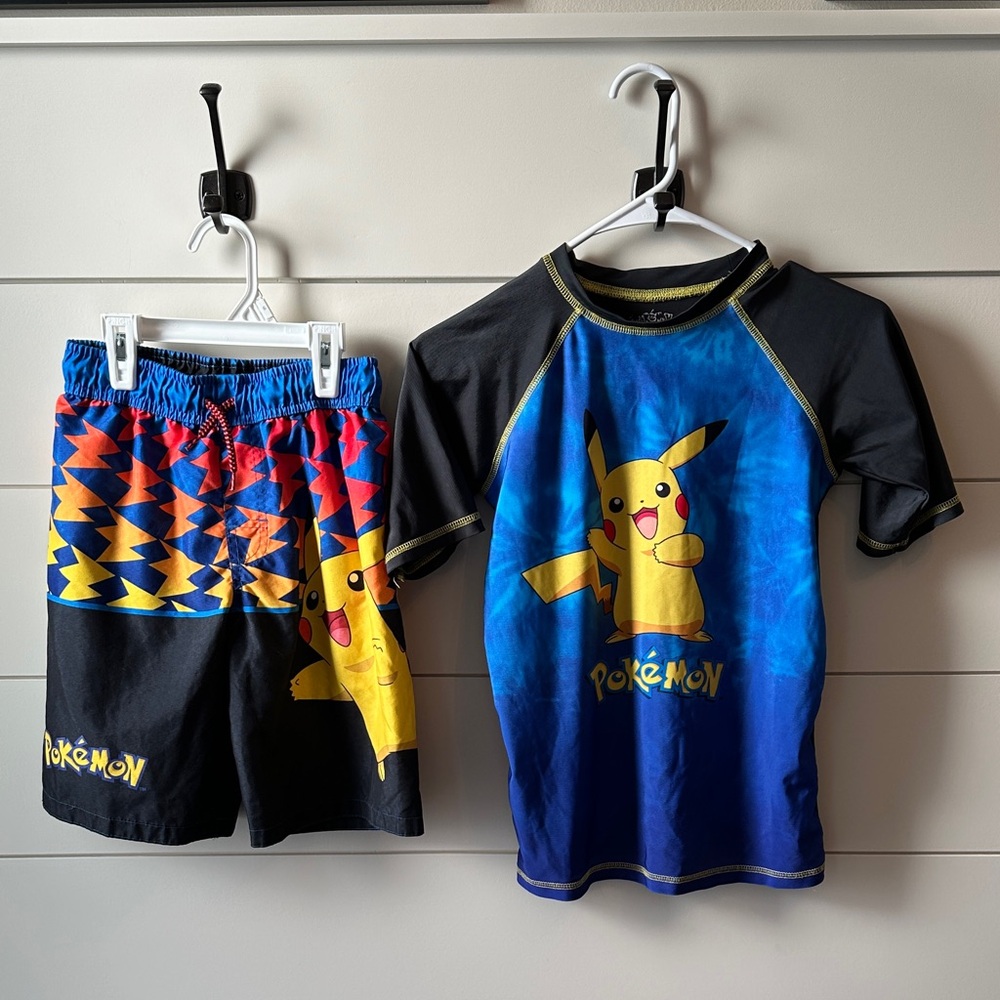 Pokemon Kids Rashguard swim Set - Blue, Black, and Yellow